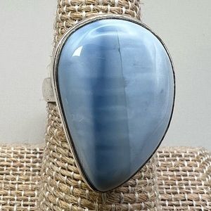 New Blue Owyhee Opal Stone Sterling Silver Overlay Ring Size 6